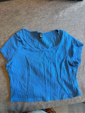 SHEIN Bright Blue Ribbed Scoop Crop Top